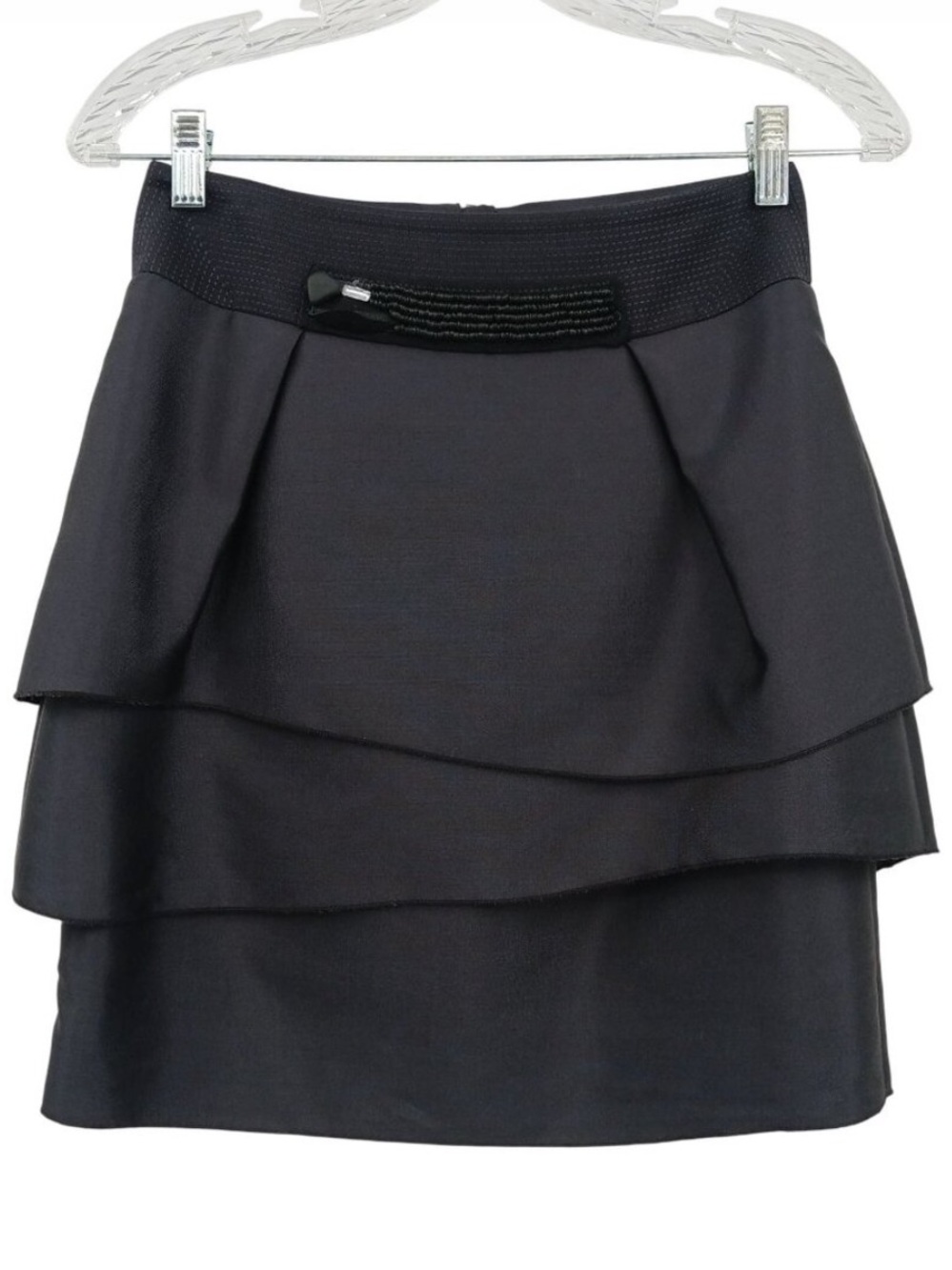 Hanii Y Black Mini Skirt Size 38 Wool Silk Blend Made In Korea